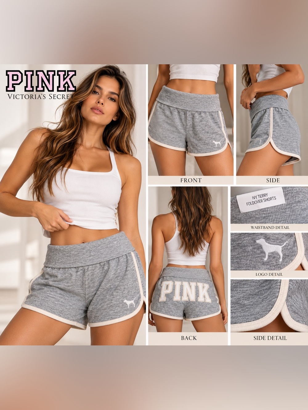 PINK Victoria's Secret Gray Logo Athletic Shorts Sz large NWT